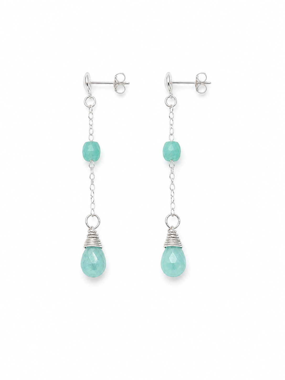 925 Sterling Silver Push Back dangles with Amazonite Gemstones