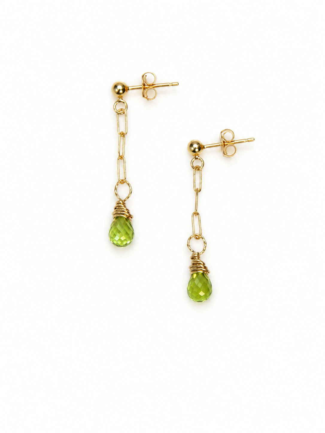 Gold Filled Peridot Dangle Push Back Earrings 