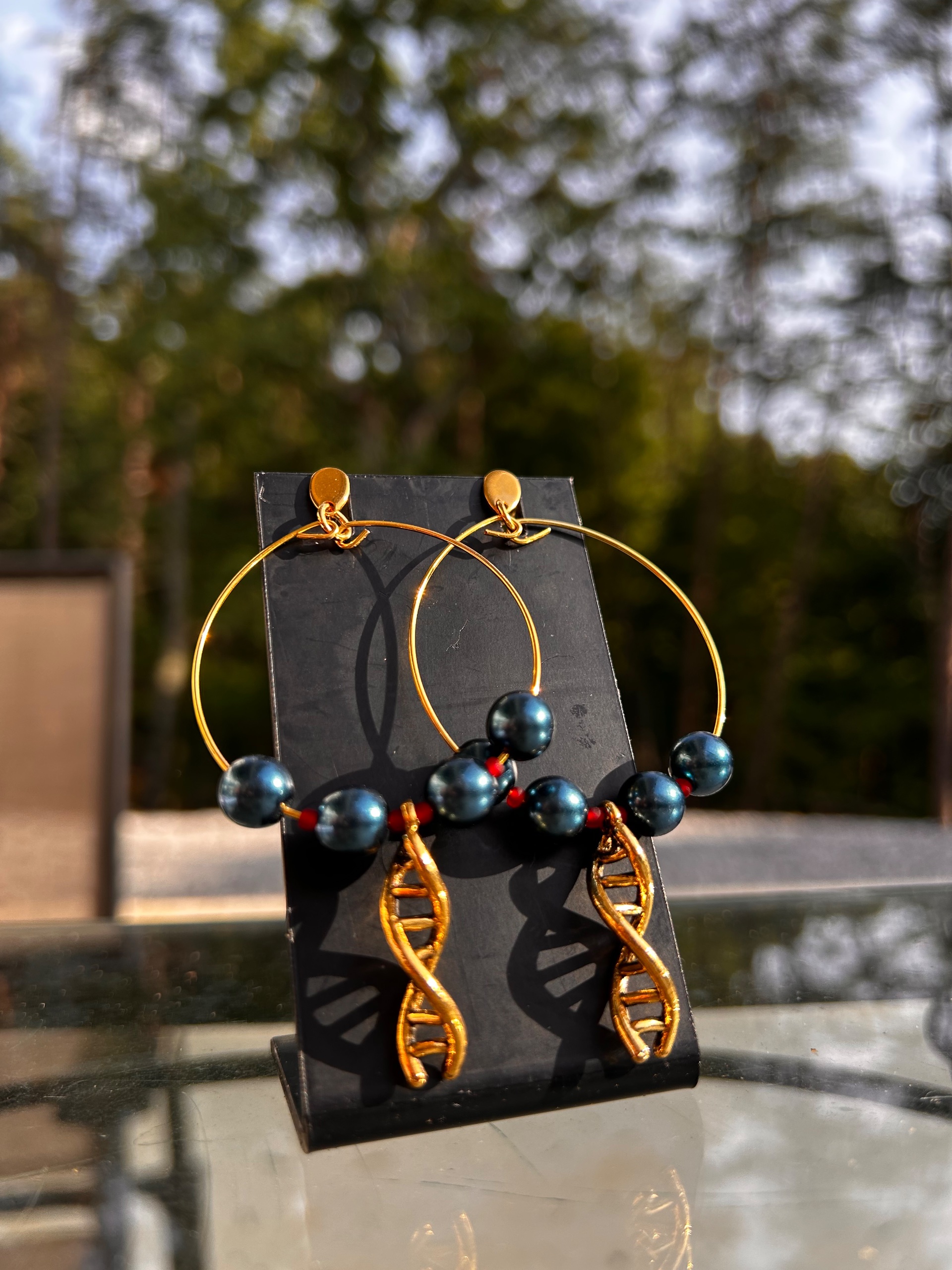 DNA Double Helix Charm Gold-Plated Hoop Earrings