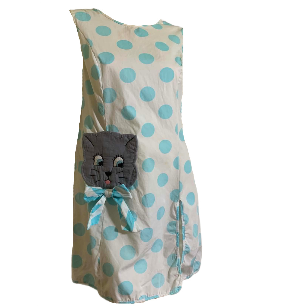 Purrfection reimagined 1960s Polka Dot Shift Dress with Kitty Cat and Bow S
