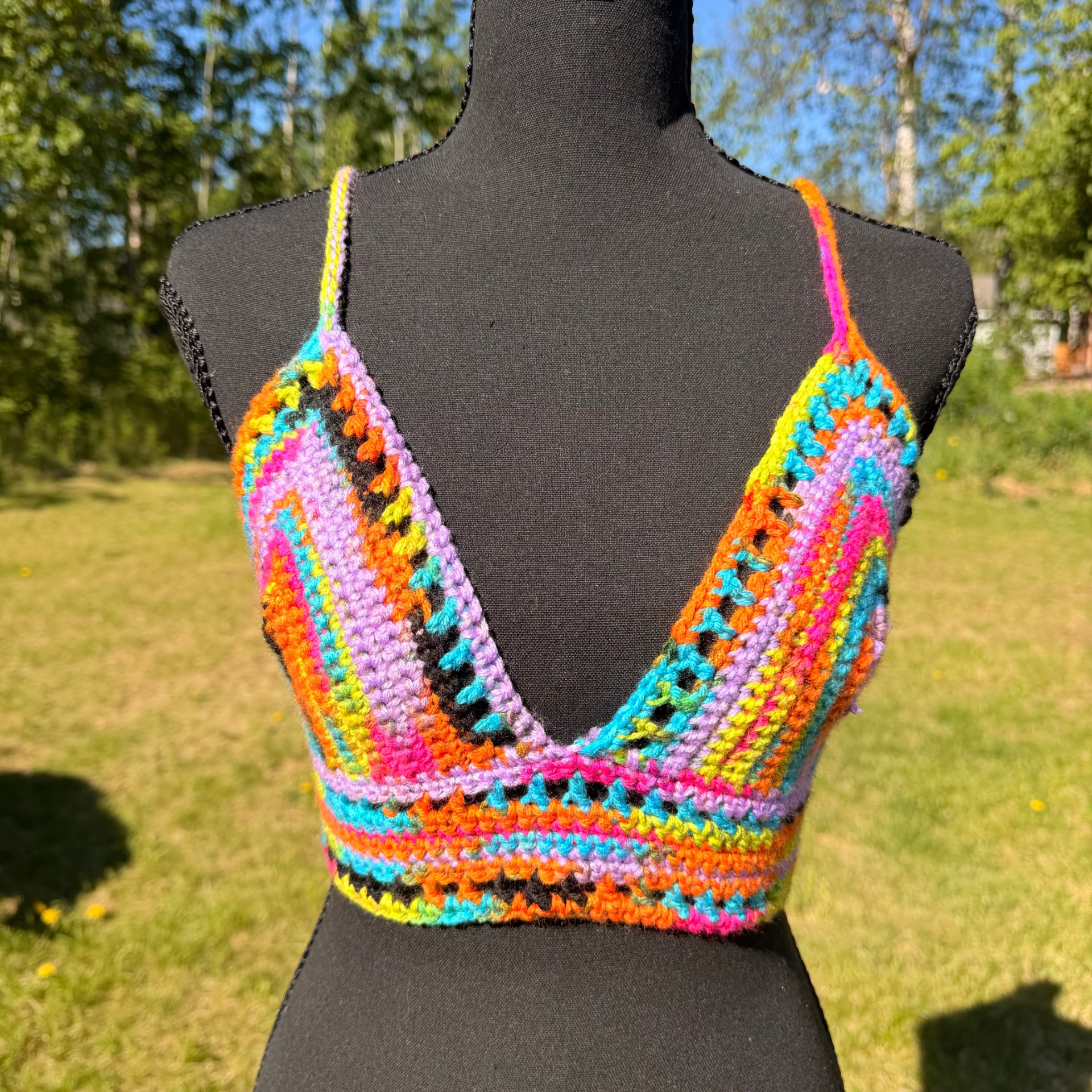 Trippy Hippy Crochet Bralette Top Size Small