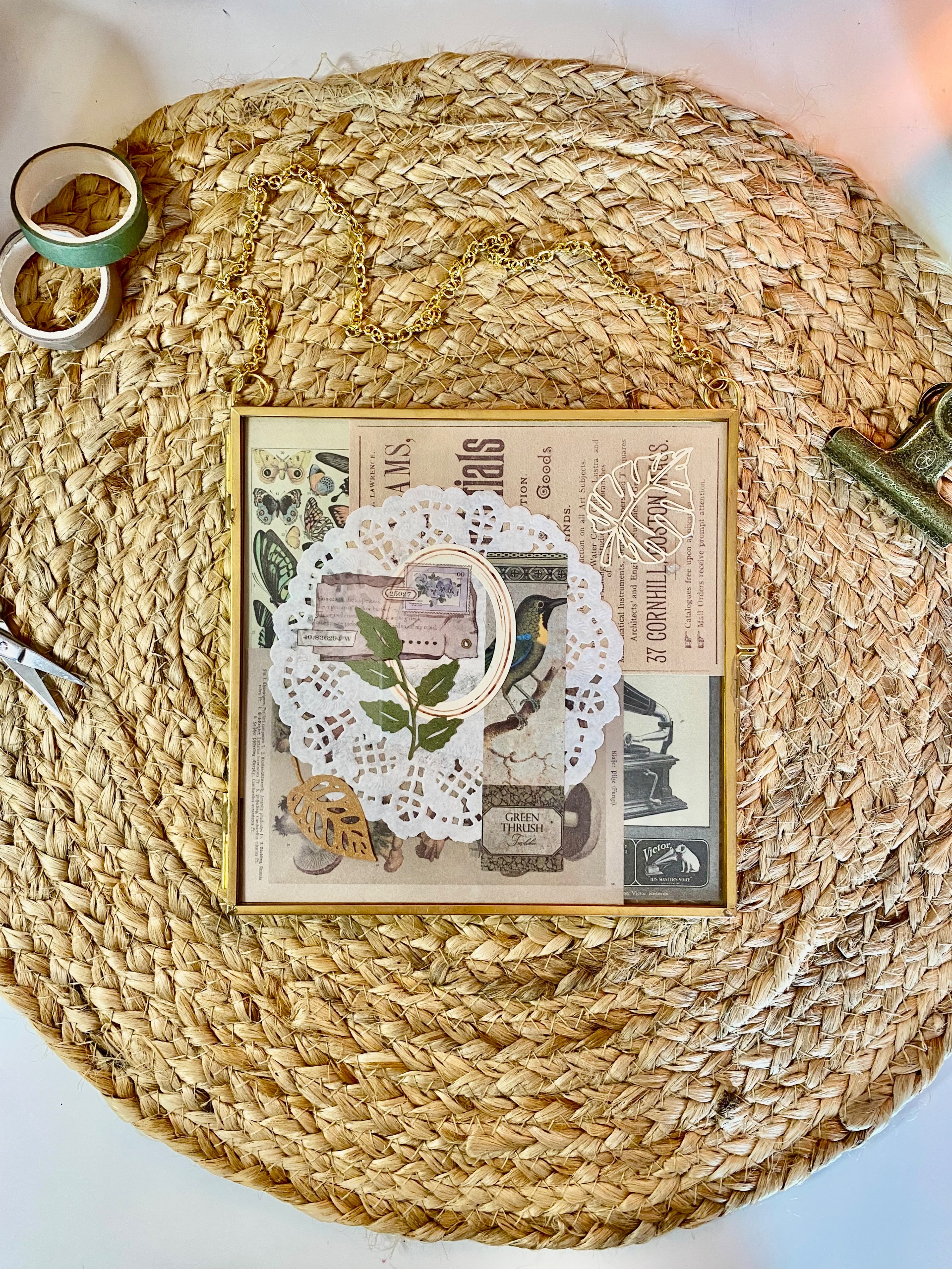 Vintage Collage Artwork in Glass Frame
