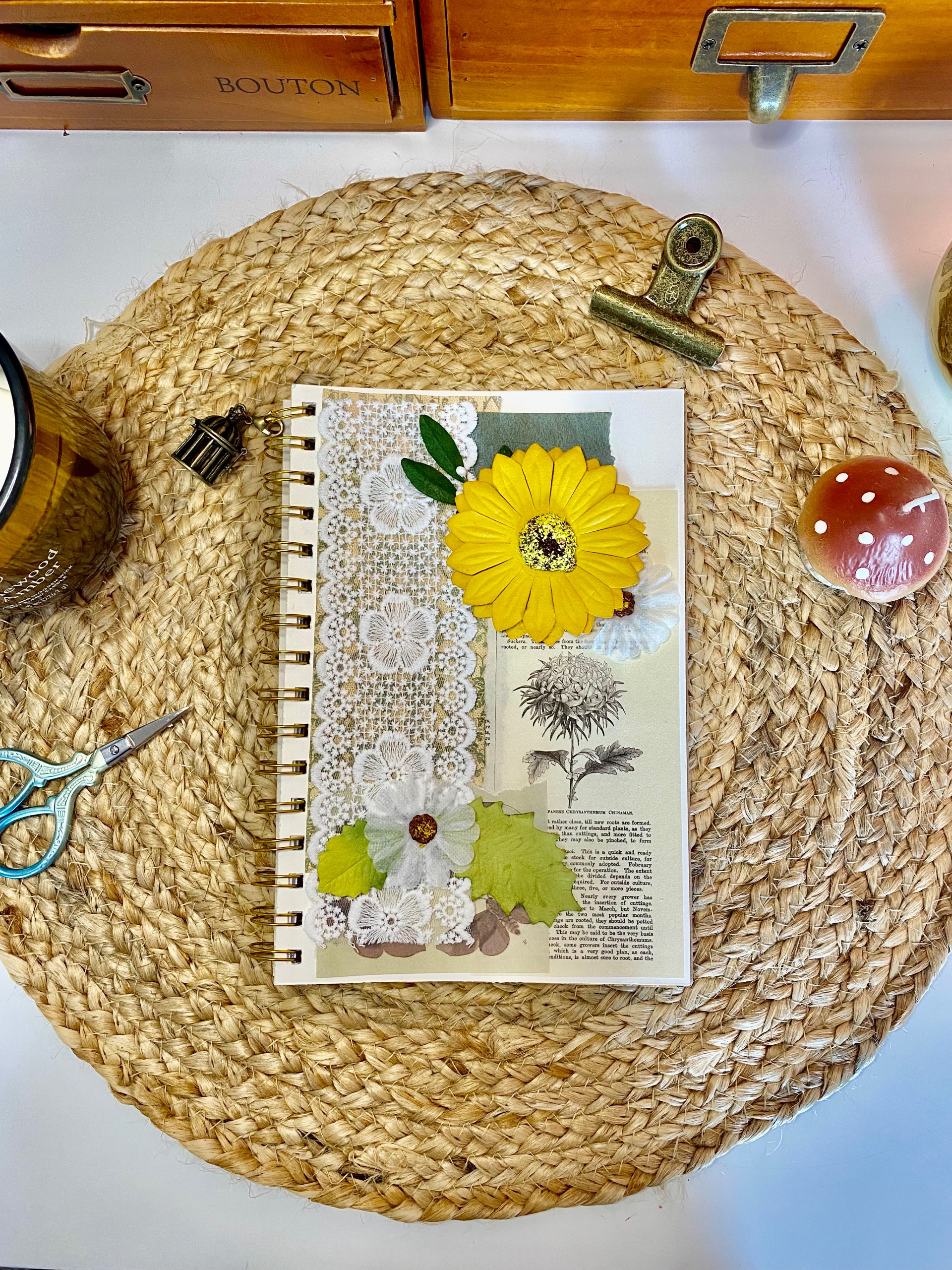 Handmade Junk Journal w/ Birdcage Charm