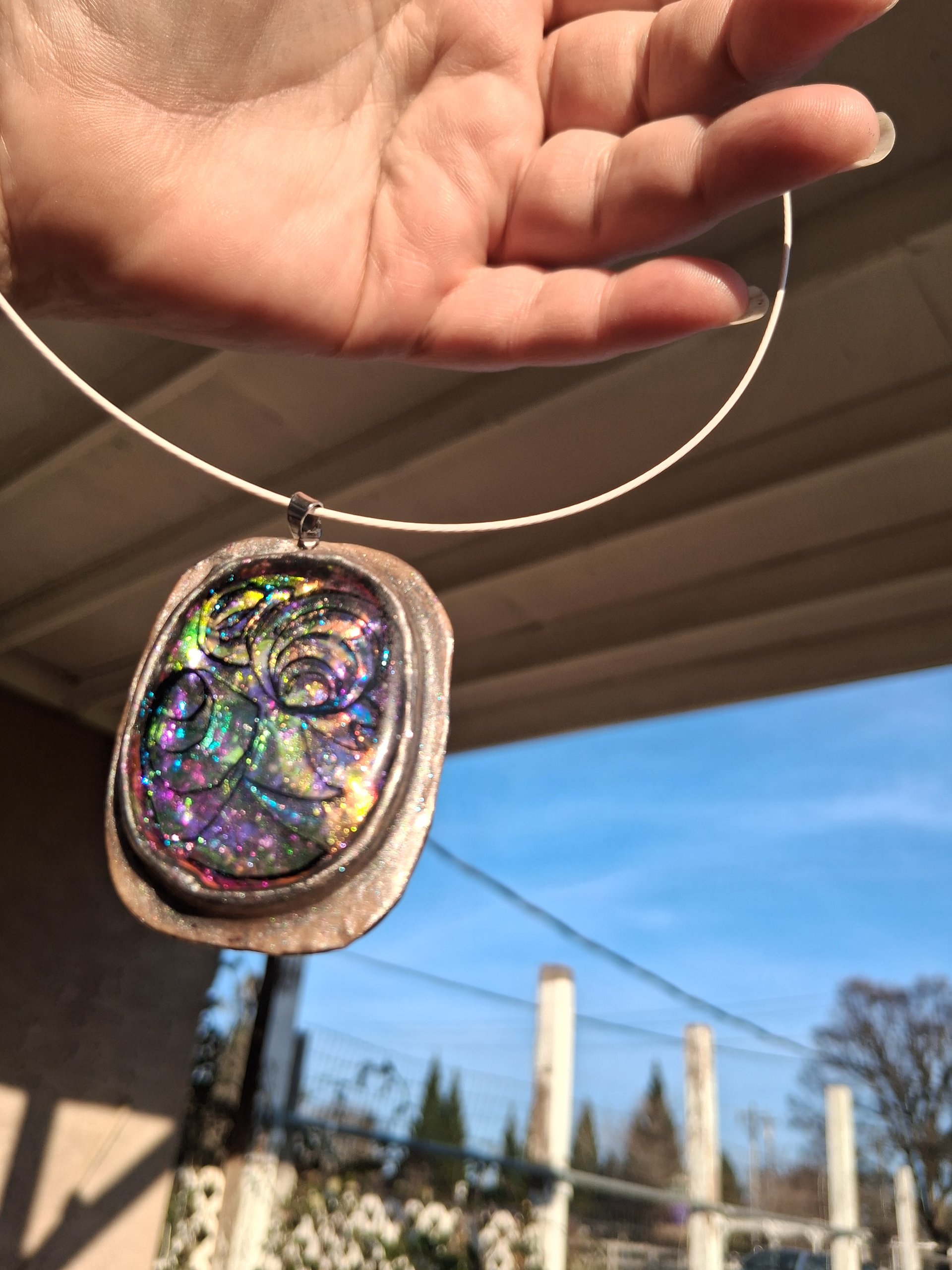 Faux-abalone Recycled Paper Art Jewelry Necklace 
