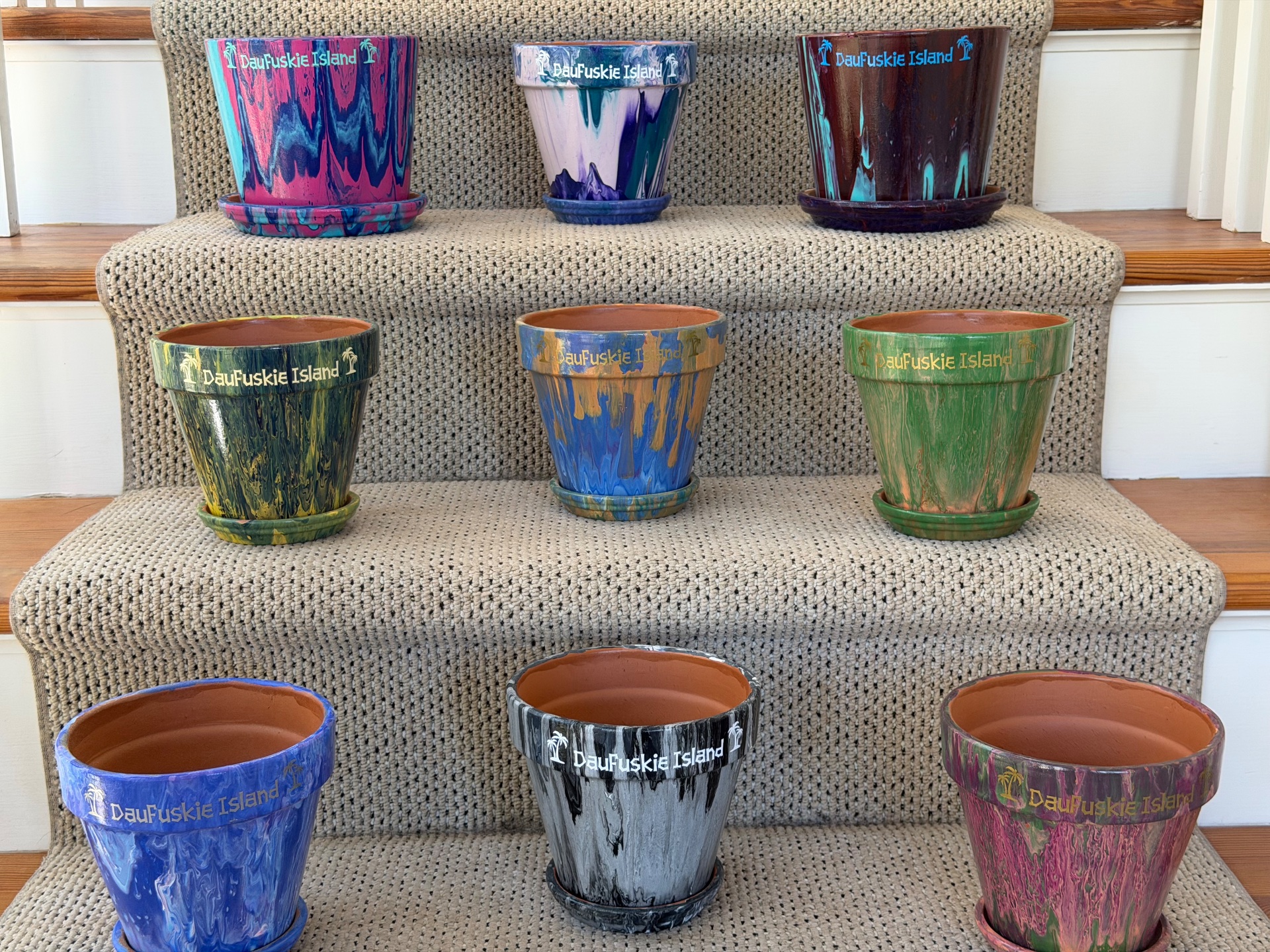 Hand painted terra cotta flower pots