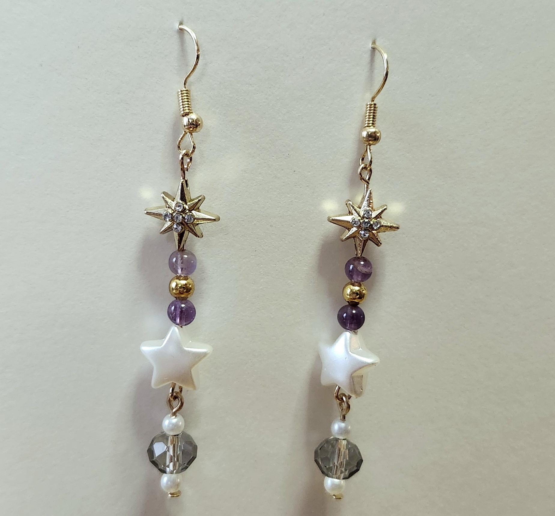 Gold Star and Amethyst Stone Earrings
