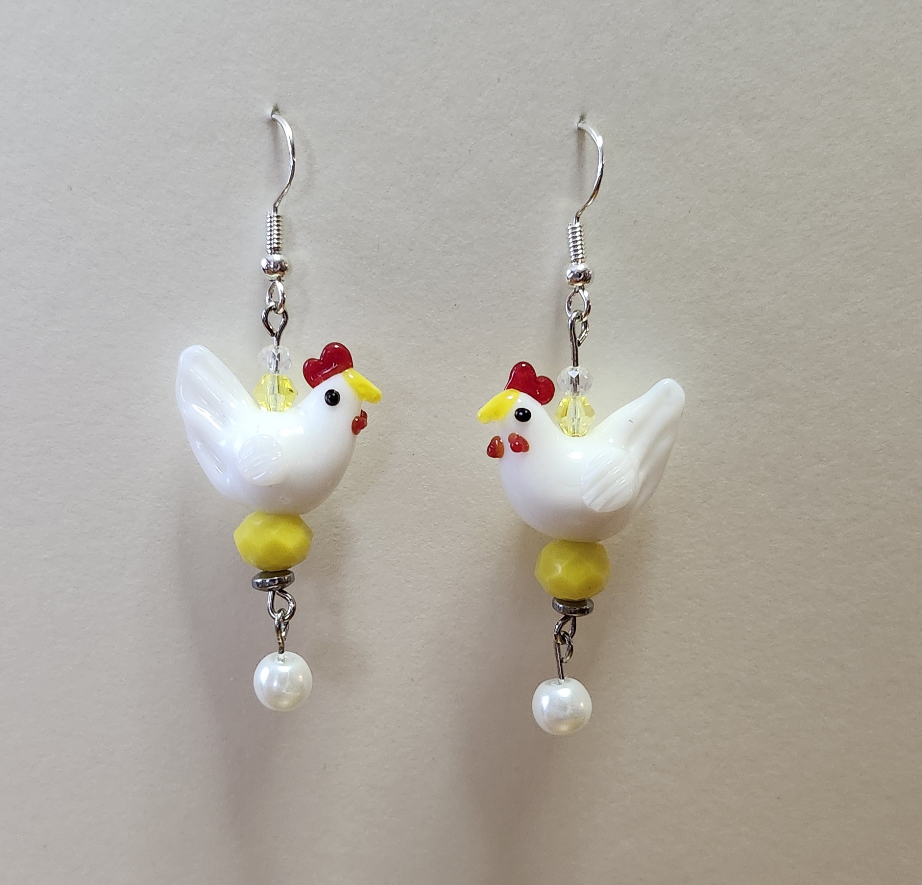 Lampwork Chicken Earrings (yellow accents)