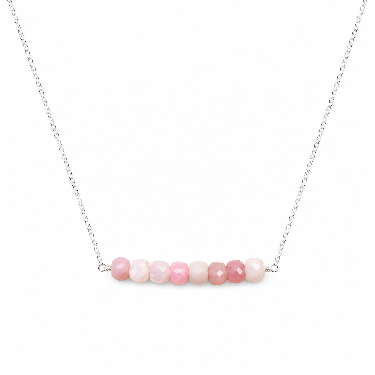 925 Sterling Silver Pink Opal Gemstone Bar Necklace