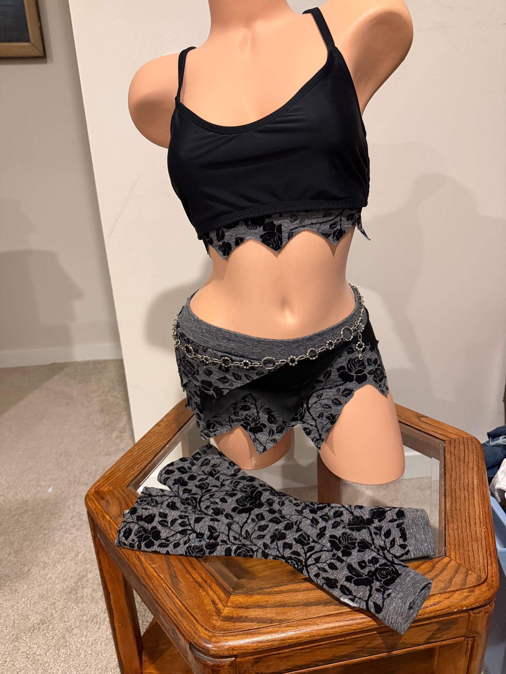 🖤 Midnight Bloom Festival Set | Handmade Upcycled 3-Piece with Arm Warmers