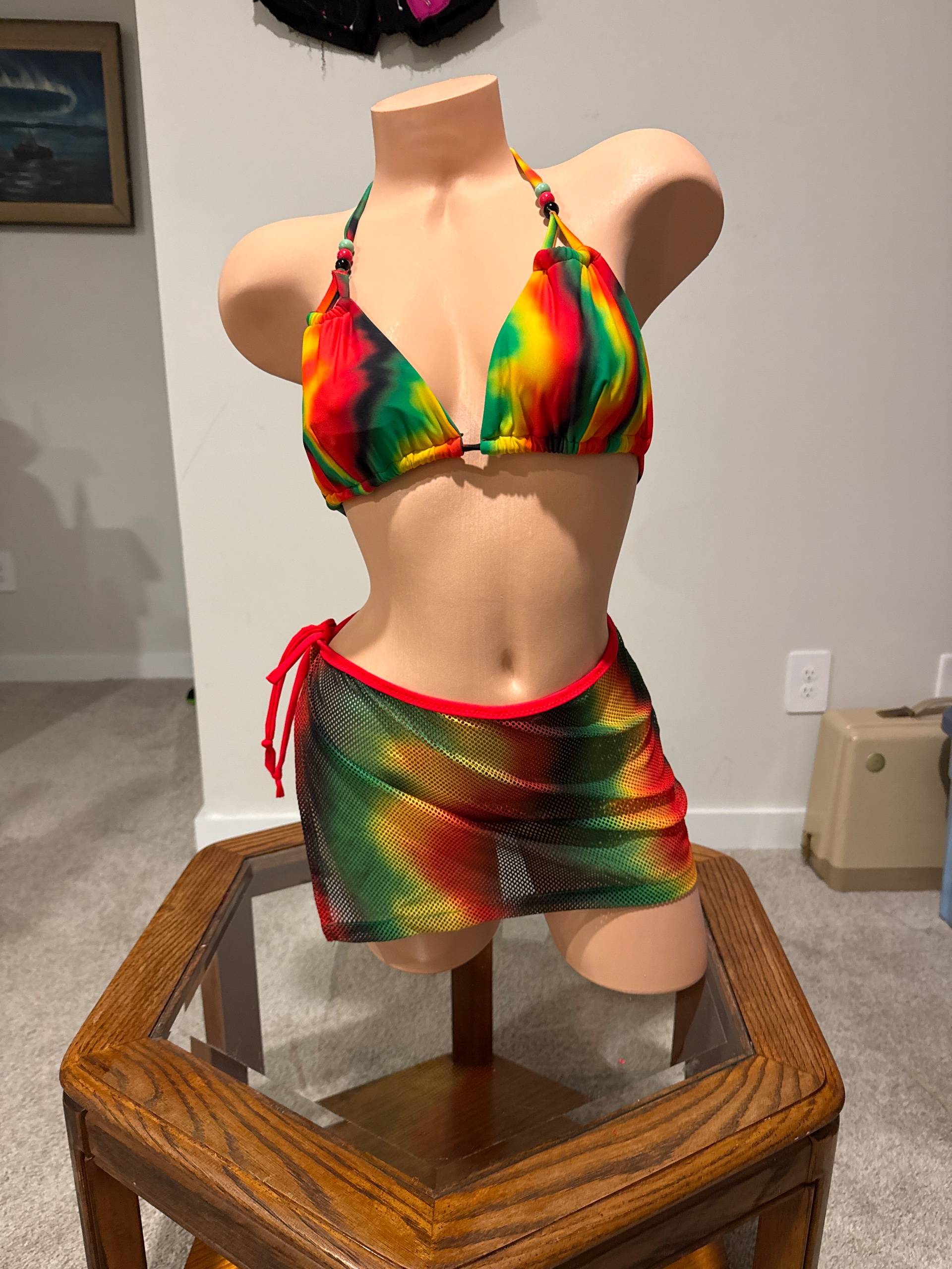 Rainbow Mesh Festival Bikini top with mesh Wrap Skirt | Rave & Pride Outfit