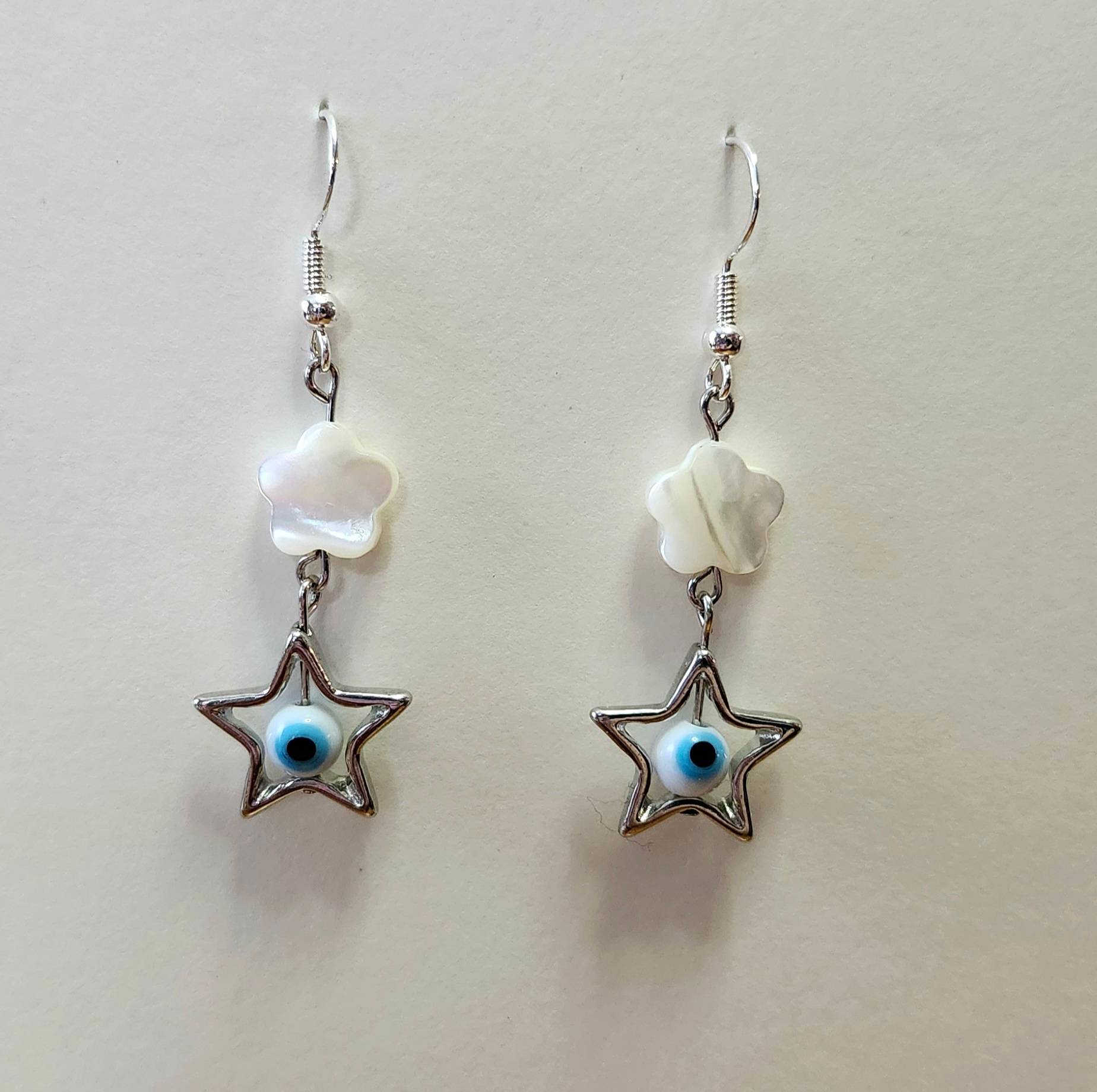 Silver Eyes and Stars Earrings